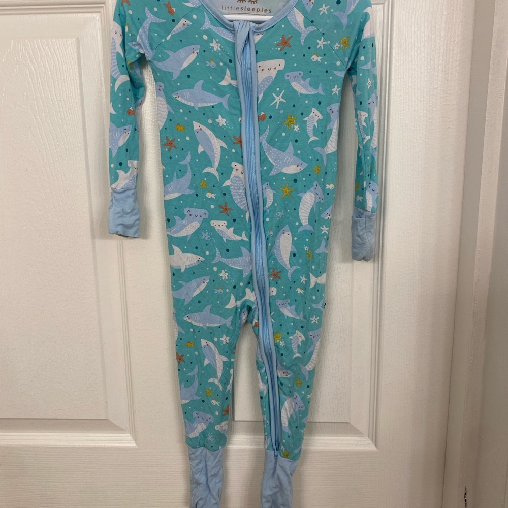 Little Sleepies Blue and White Footies Pajamas with Cozy Design